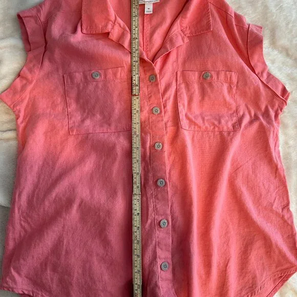 Isabel Ingrid & Isabel Linen Blend Button Up Shirt Womens M Pink Short Sleeve - Picture 8 of 8